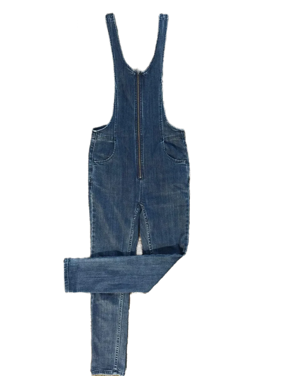 Free People Blue Denim Skinny Overalls Jumpsuit - front
