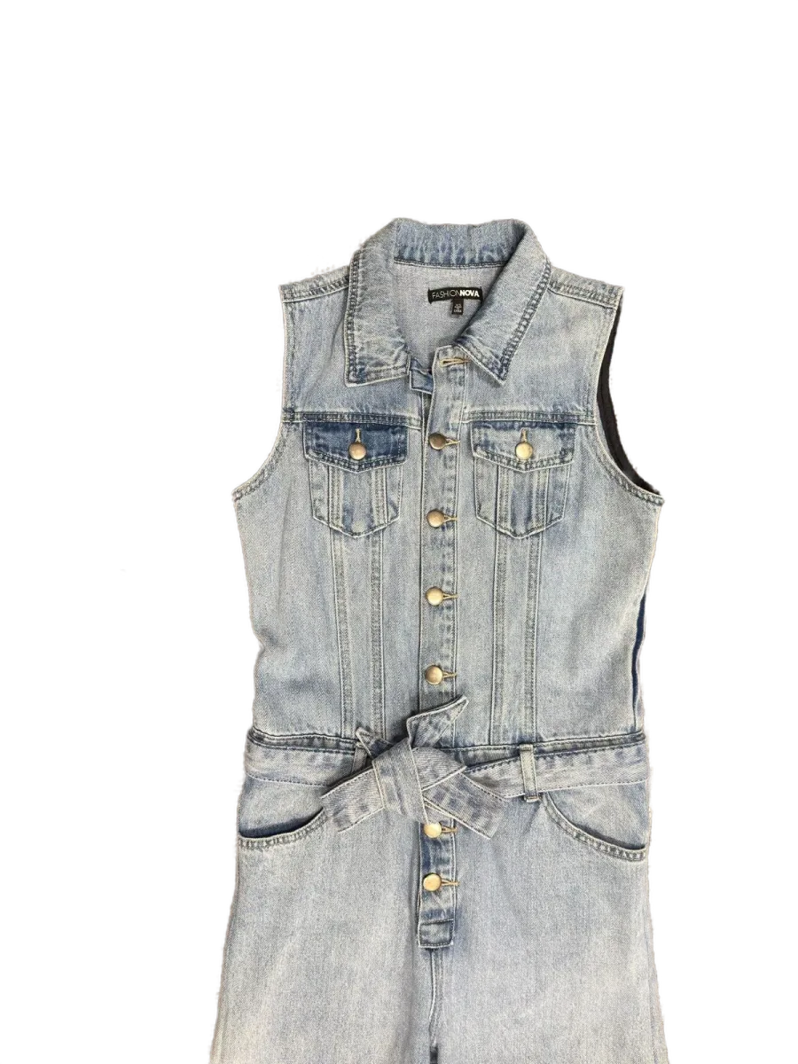 Fashion Nova Sleeveless Denim Jumpsuit Light Blue XS - detail