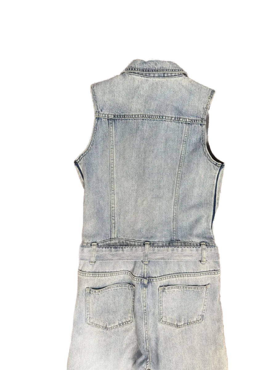 Fashion Nova Sleeveless Denim Jumpsuit Light Blue XS - back