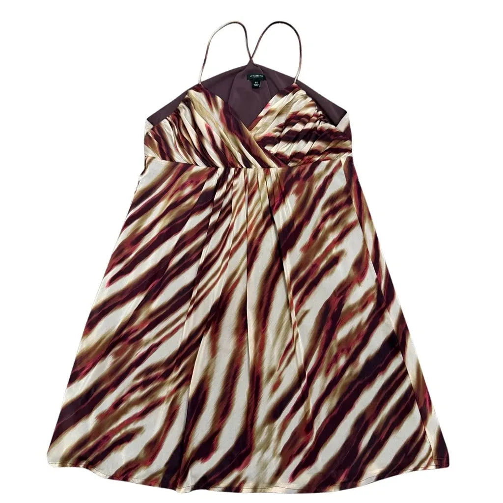 Ann Taylor Animal Print Silk Blend Slip Dress Cream - front