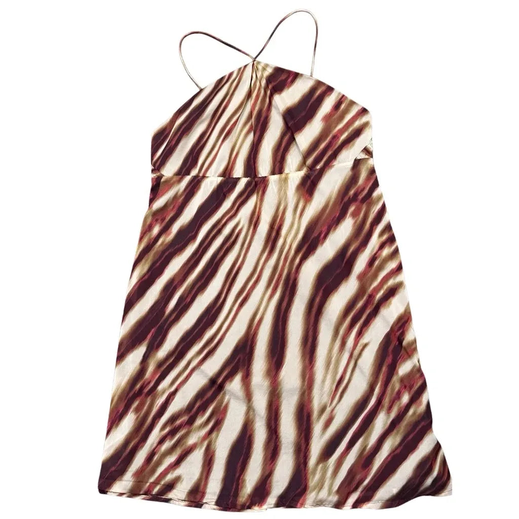 Ann Taylor Animal Print Silk Blend Slip Dress Cream - back