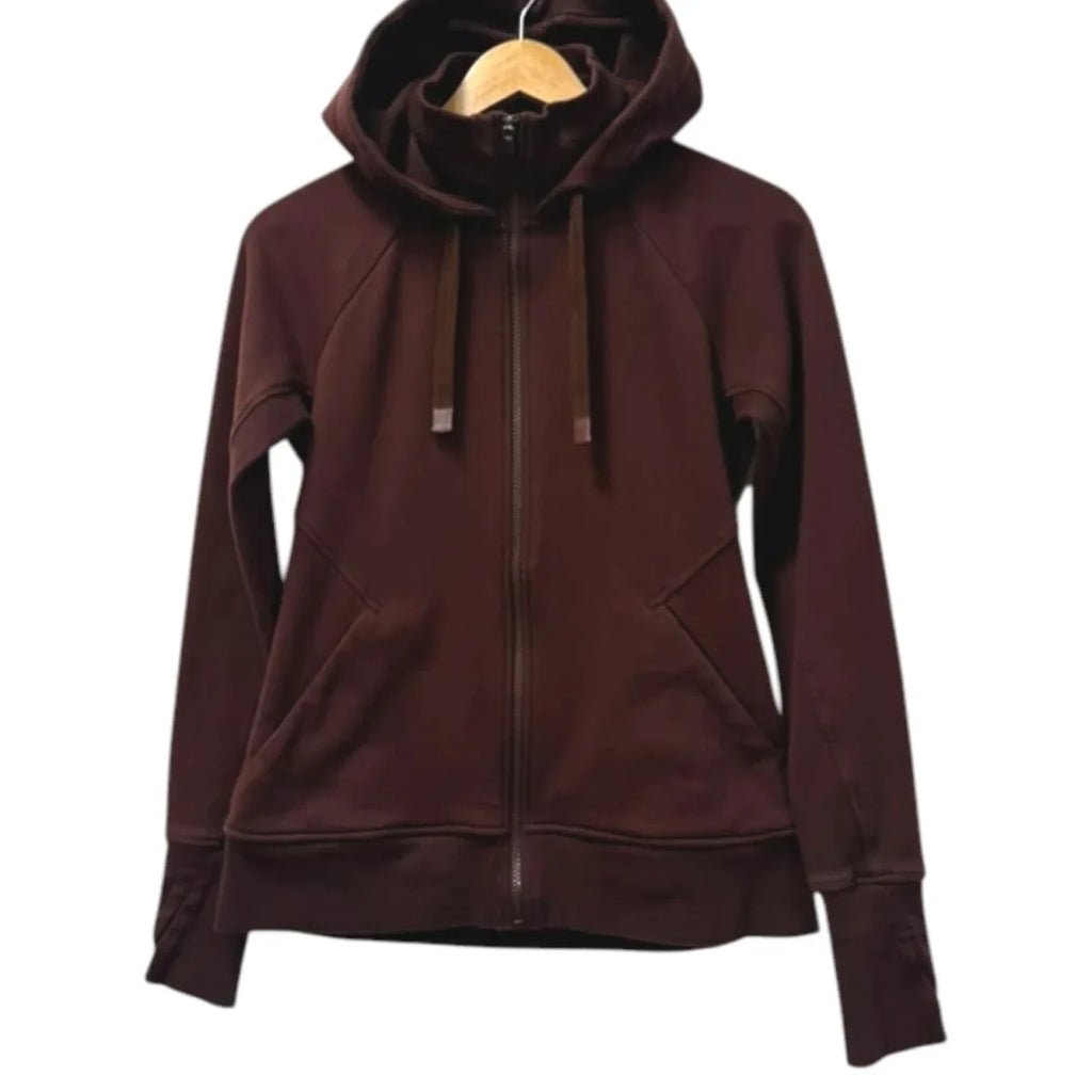 Athleta Full-Zip Fleece-Lined Hoodie Dark Brown - front