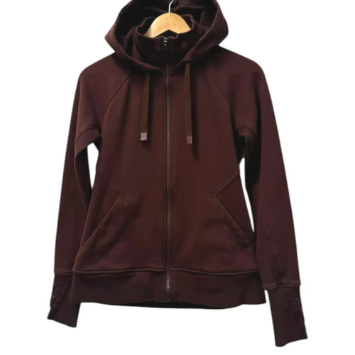 Athleta Full-Zip Fleece-Lined Hoodie Dark Brown - front