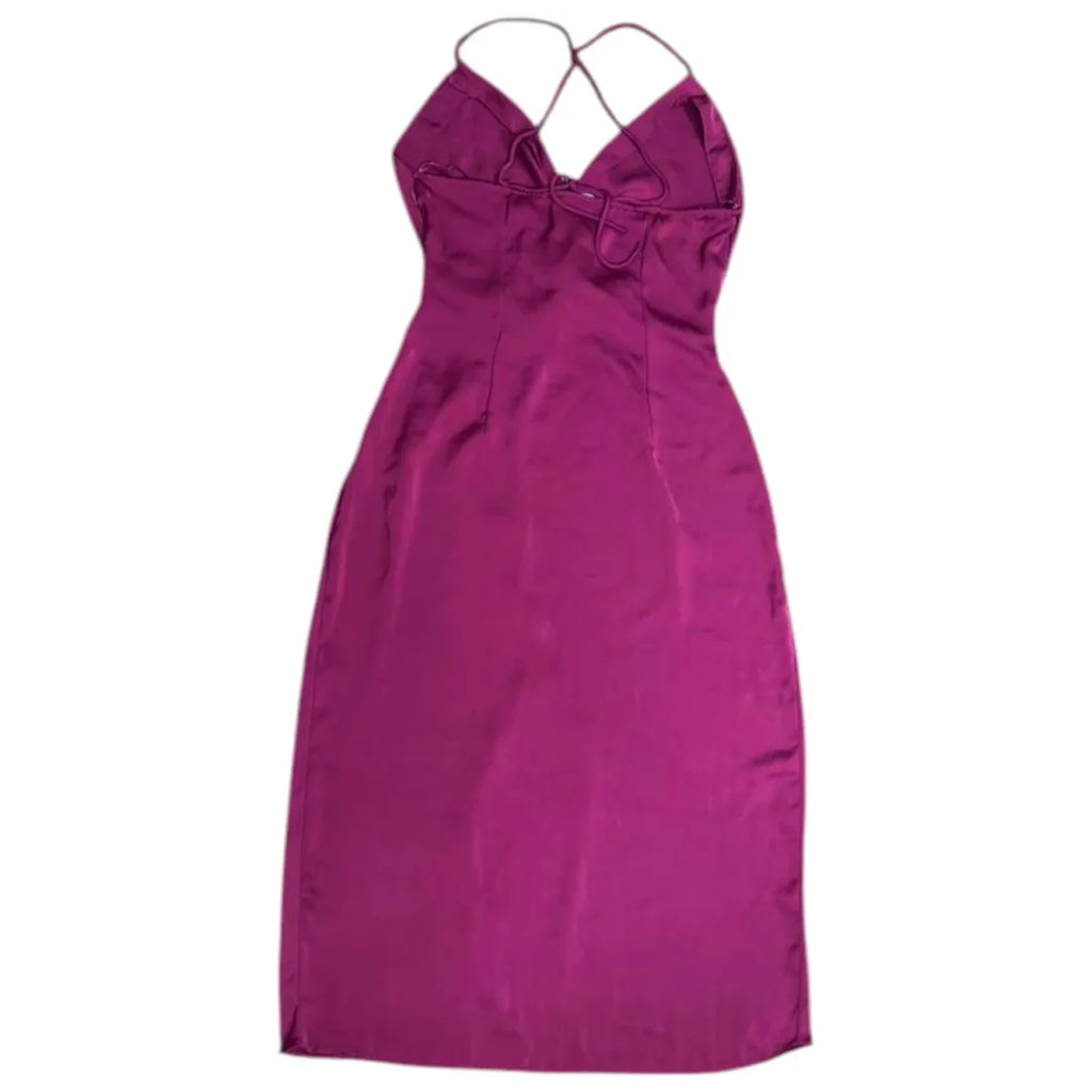 Zara Satin Halter Midi Dress Bow Detail - front