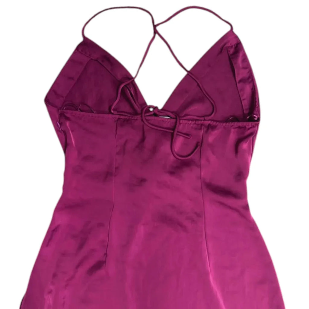 Zara Satin Halter Midi Dress Bow Detail - front