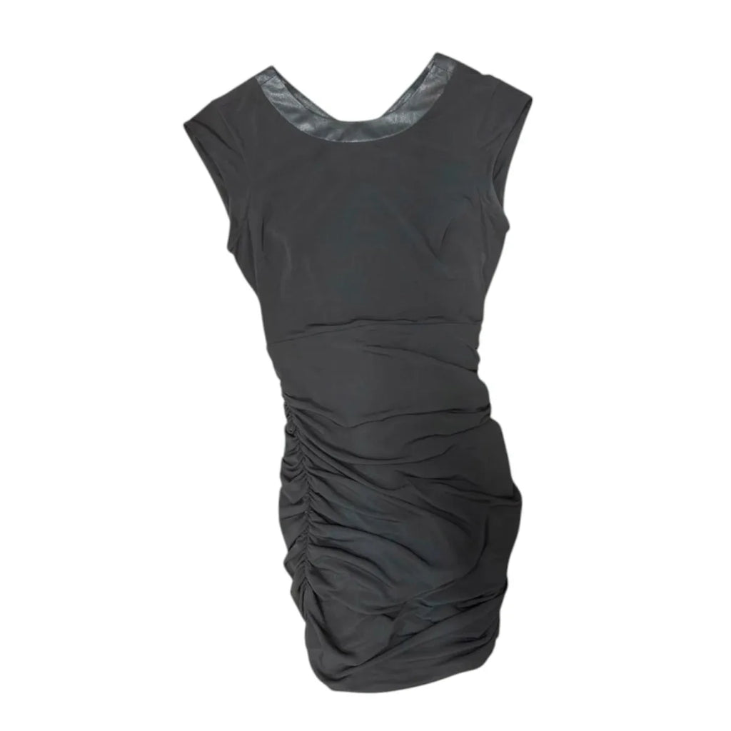 BCBGeneration Ruched Bodycon Dress Satin Cross-Back - front