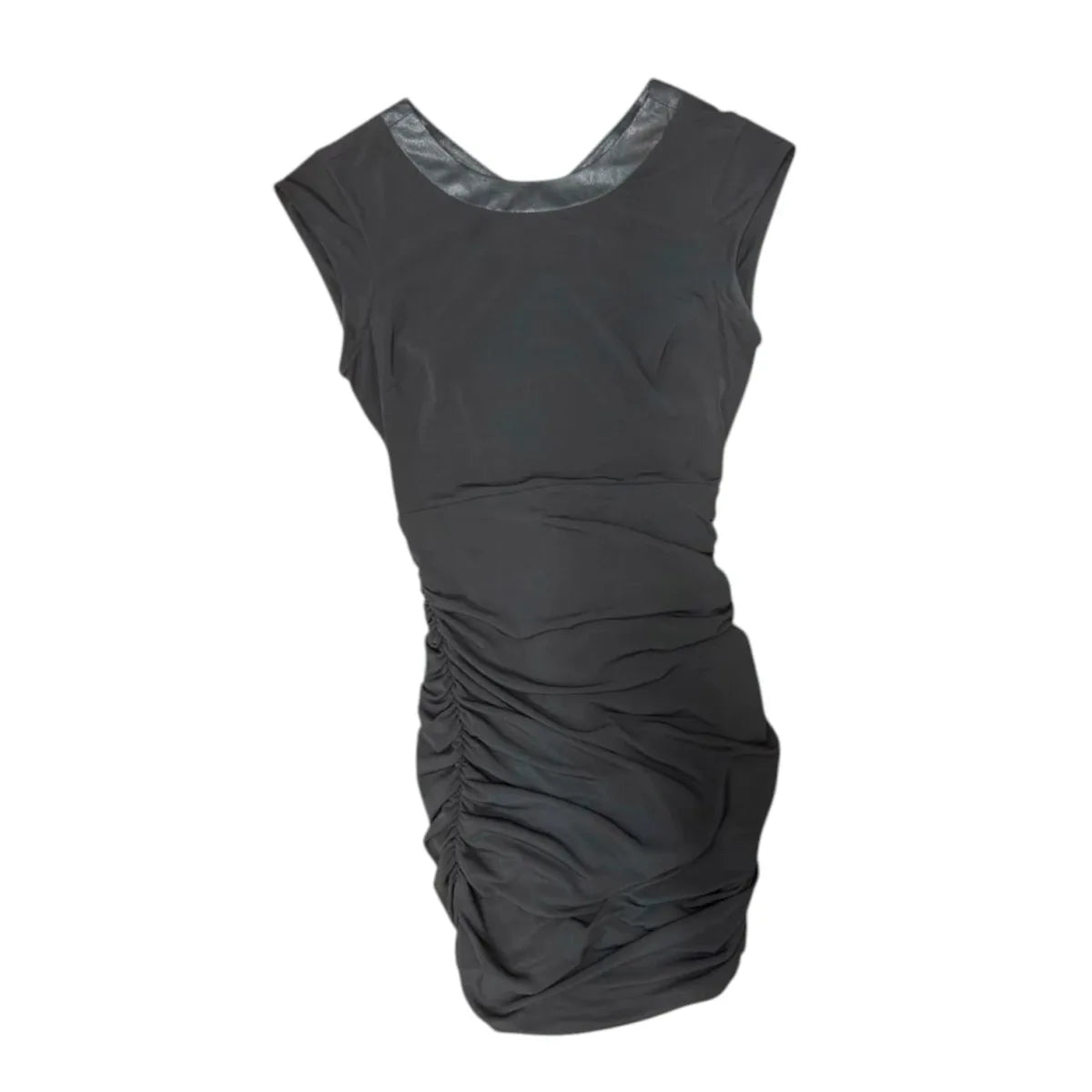 BCBGeneration Ruched Bodycon Dress Satin Cross-Back - front