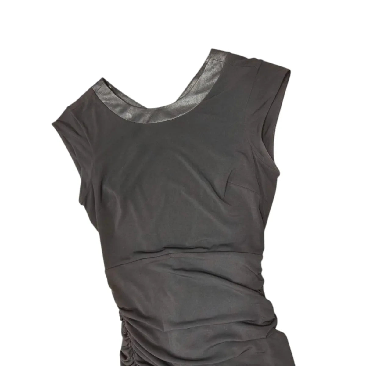 BCBGeneration Ruched Bodycon Dress Satin Cross-Back - front