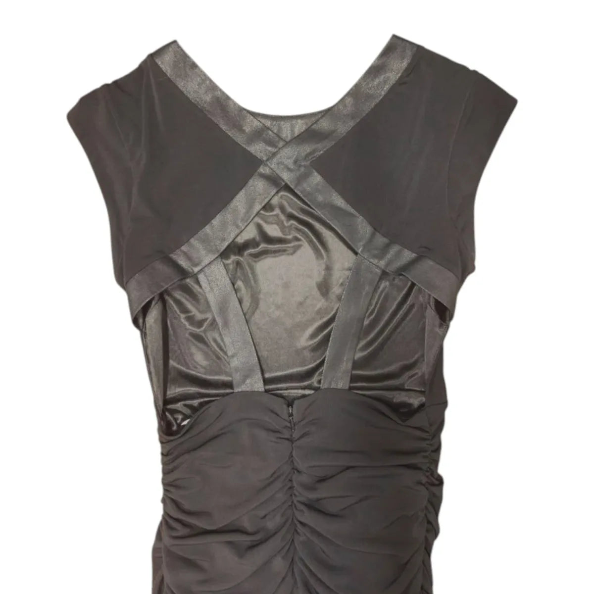 BCBGeneration Ruched Bodycon Dress Satin Cross-Back - back