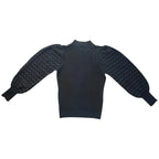 Vita Milano Black Mock-Neck Puff Sleeve Sweater - back