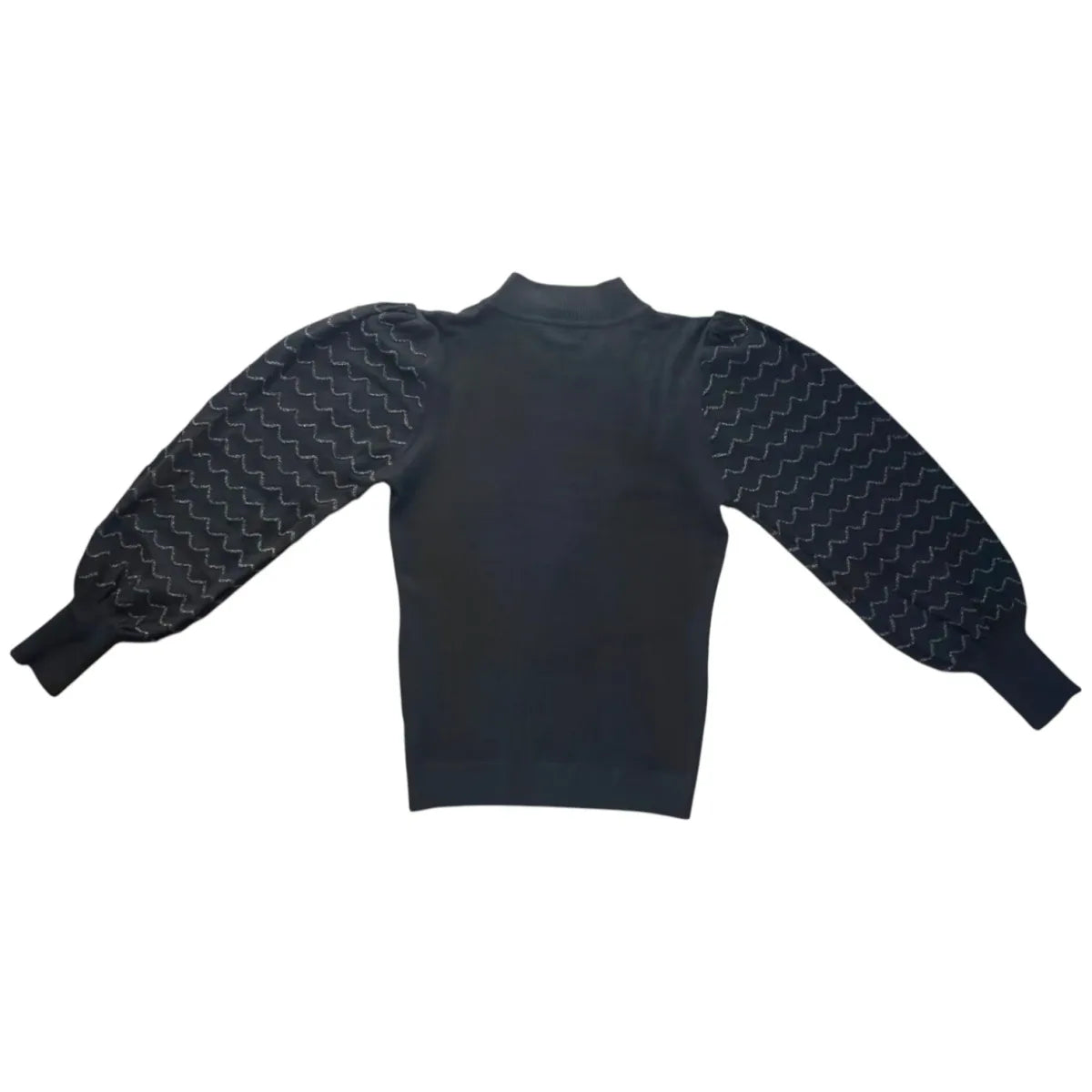 Vita Milano Black Mock-Neck Puff Sleeve Sweater - back