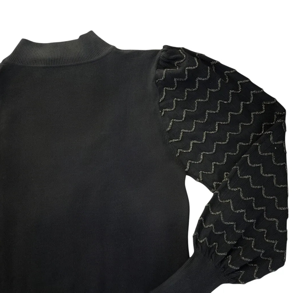 Vita Milano Black Mock-Neck Puff Sleeve Sweater - detail