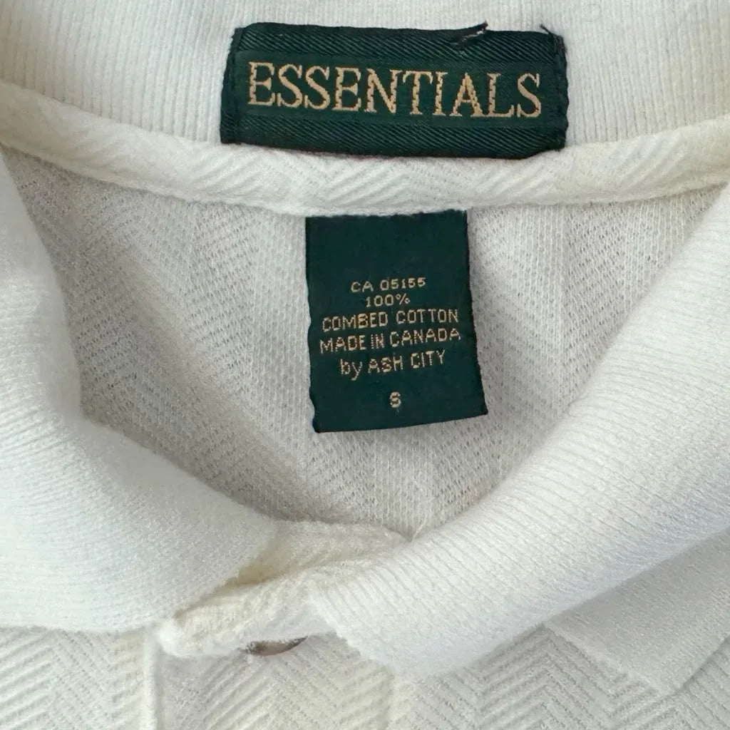 Essentials White Herringbone Polo Shirt Spruce Meadows - tag