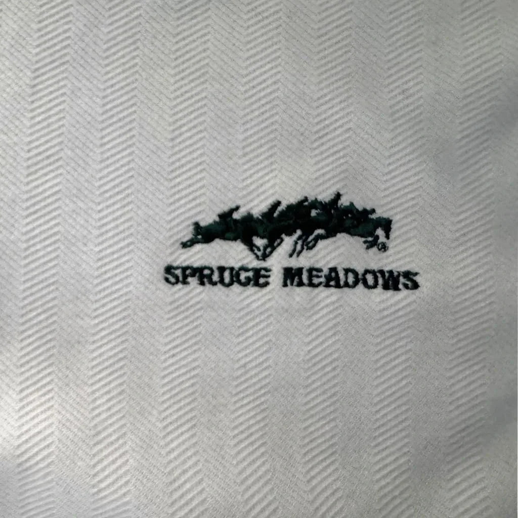 Essentials White Herringbone Polo Shirt Spruce Meadows - detail