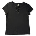 Blue Blush Black Lace-Up V-Neck T-Shirt - front
