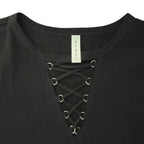 Blue Blush Black Lace-Up V-Neck T-Shirt - detail
