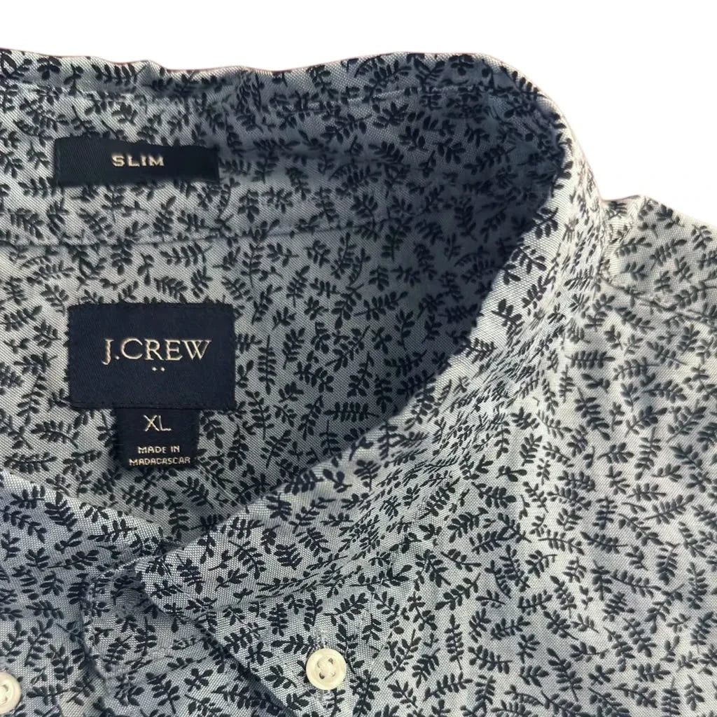 J.Crew Slim Fit Floral Print Button-Down Shirt Gray Navy - tag