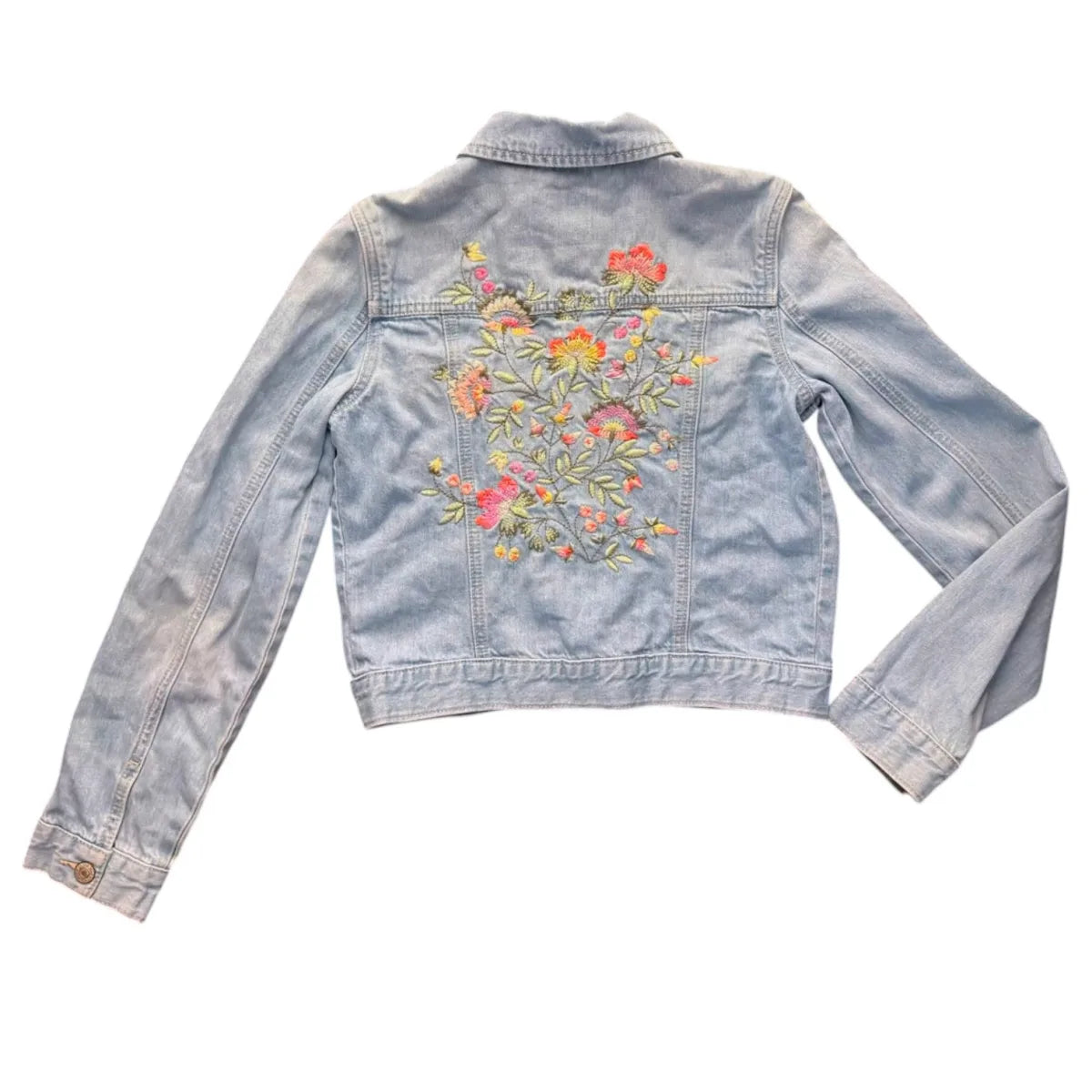 GapKids Floral Embroidered Denim Jacket Light Blue