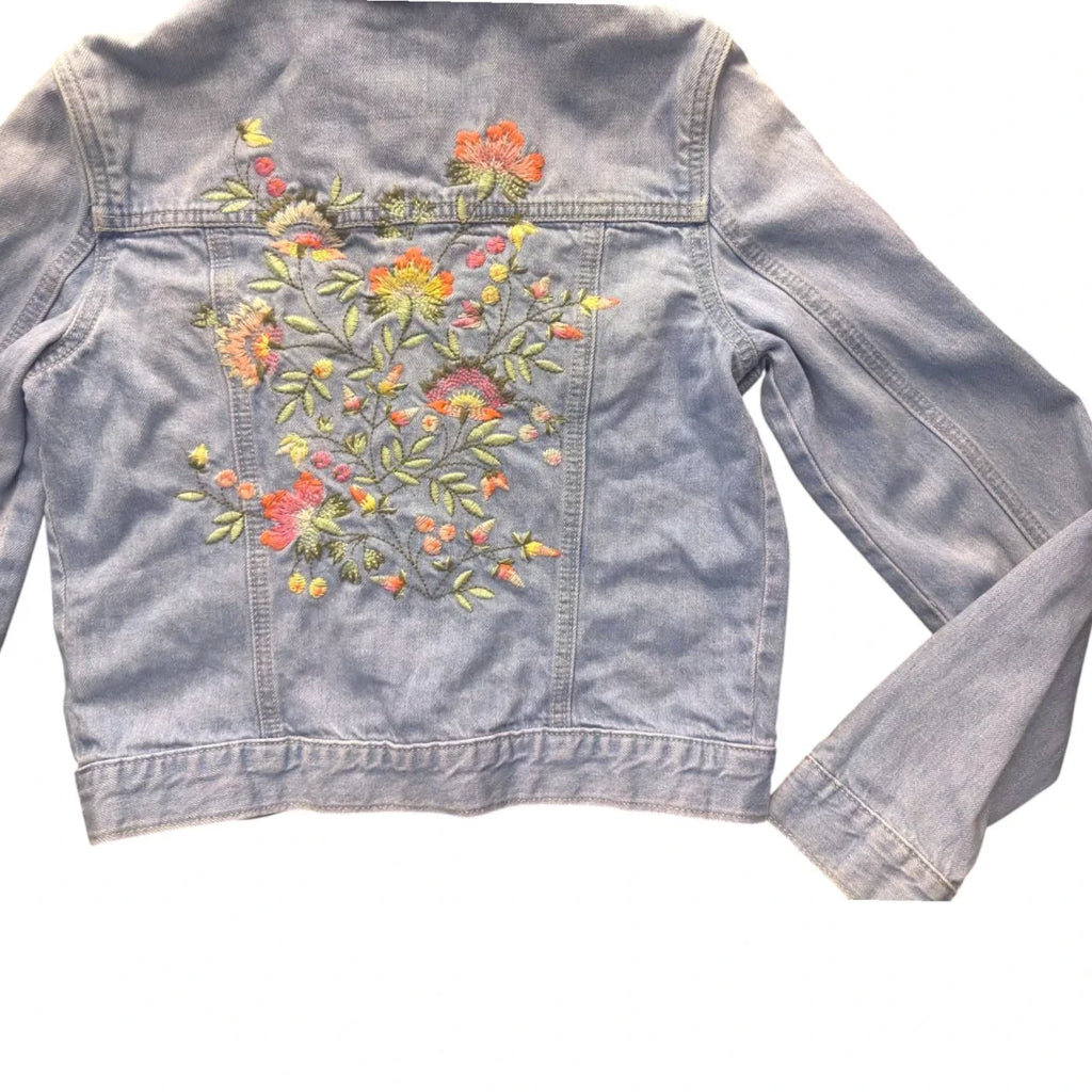 GapKids Floral Embroidered Denim Jacket Light Blue - back