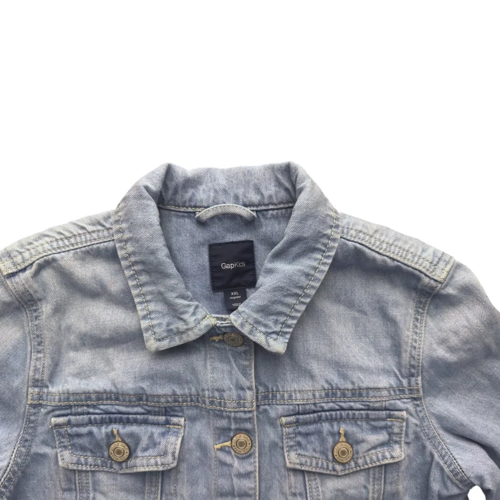GapKids Floral Embroidered Denim Jacket Light Blue - front