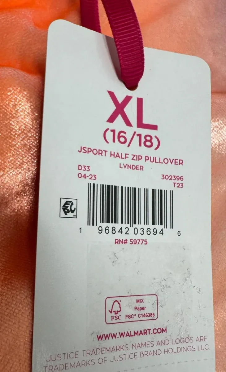 Justice JSport Half Zip Pullover Orange Lavender Ombre