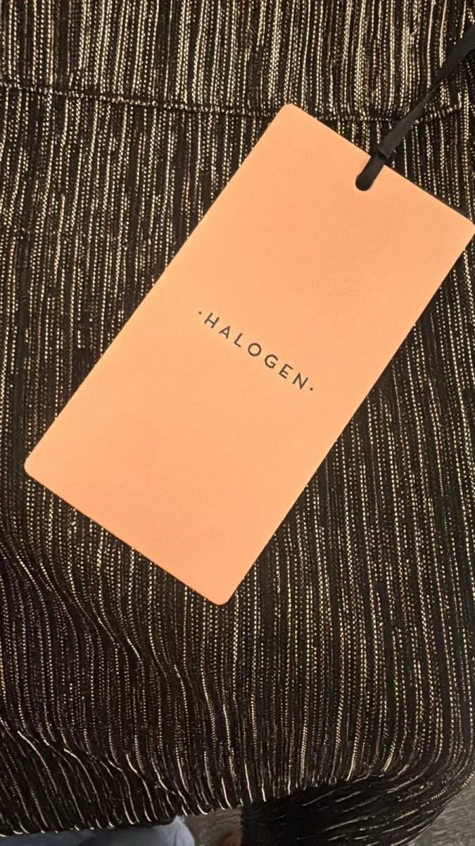 Halogen Metallic Shimmer Button-Front Top Black Gold - label