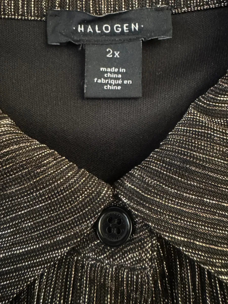 Halogen Metallic Shimmer Button-Front Top Black Gold - tag