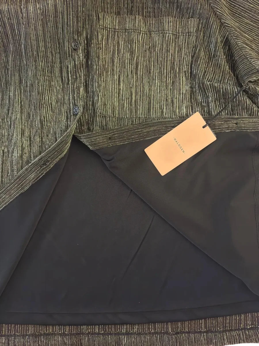 Halogen Metallic Shimmer Button-Front Top Black Gold - detail
