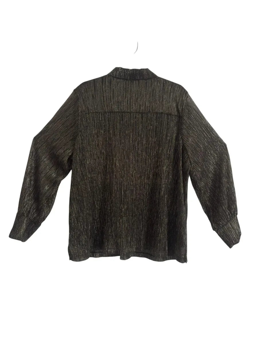 Halogen Metallic Shimmer Button-Front Top Black Gold - back