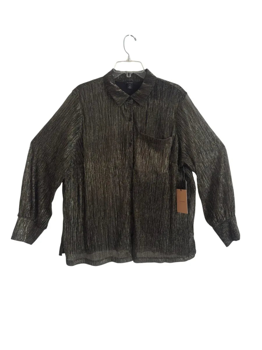 Halogen Metallic Shimmer Button-Front Top Black Gold - front