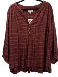 Wrangler Burgundy Plaid Peasant Blouse XXL - front