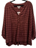 Wrangler Burgundy Plaid Peasant Blouse XXL - front