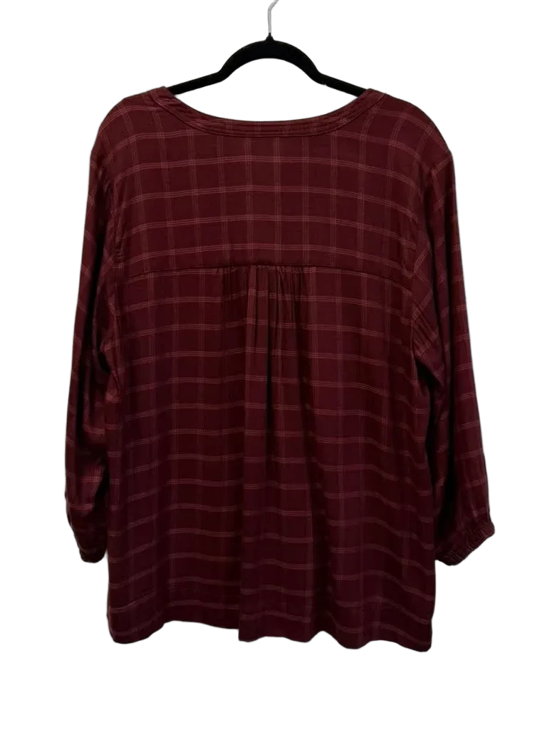 Wrangler Burgundy Plaid Peasant Blouse XXL - back