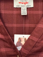 Wrangler Burgundy Plaid Peasant Blouse XXL - tag