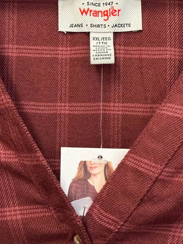 Wrangler Burgundy Plaid Peasant Blouse XXL - tag
