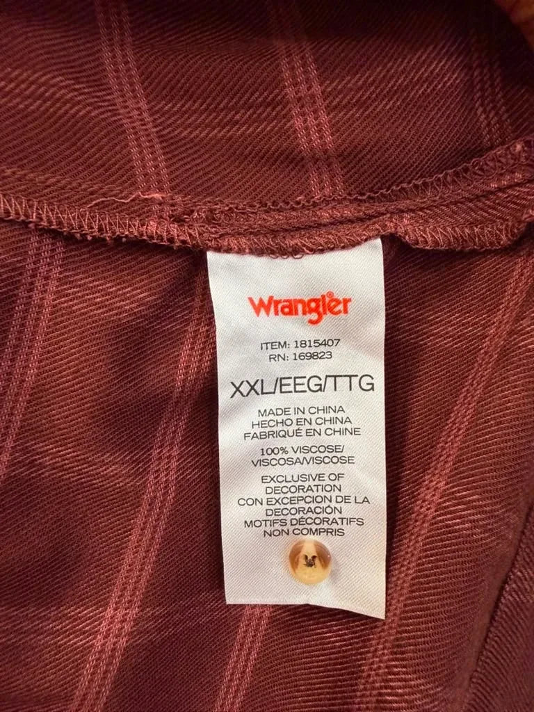 Wrangler Burgundy Plaid Peasant Blouse XXL - label