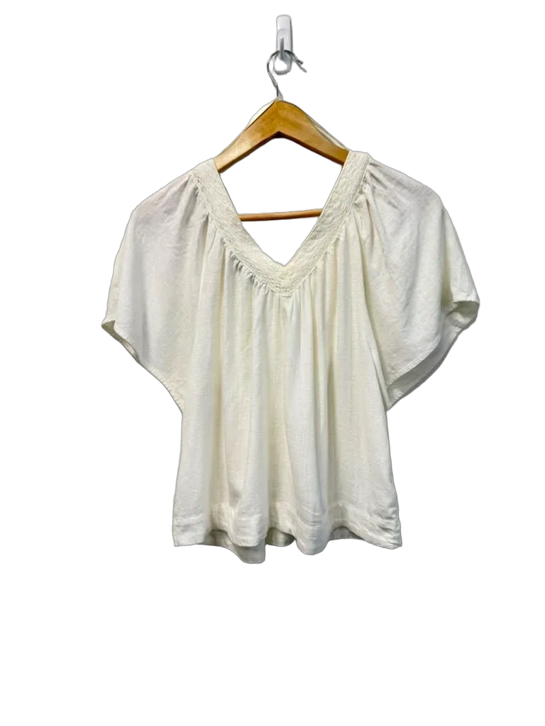 LOFT Ivory Lace Trim V-Neck Peasant Blouse XS - front