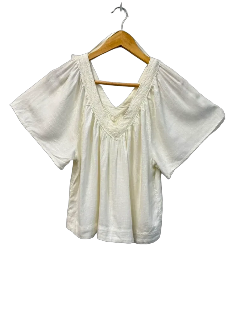 LOFT Ivory Lace Trim V-Neck Peasant Blouse XS - front
