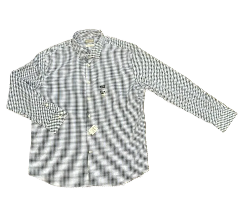 Michael Kors Blue Gingham Slim Fit Travel Stretch Dress Shirt - front