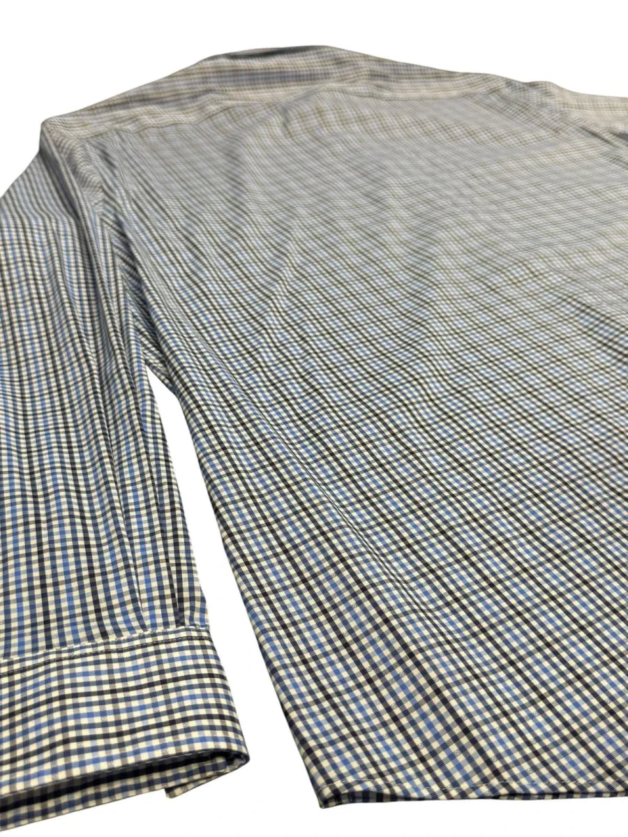 Michael Kors Blue Gingham Slim Fit Travel Stretch Dress Shirt