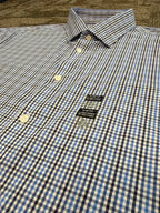 Michael Kors Blue Gingham Slim Fit Travel Stretch Dress Shirt - front