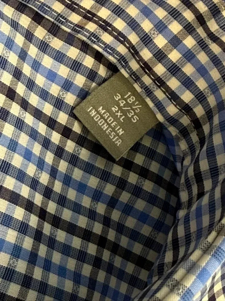 Michael Kors Blue Gingham Slim Fit Travel Stretch Dress Shirt - tag