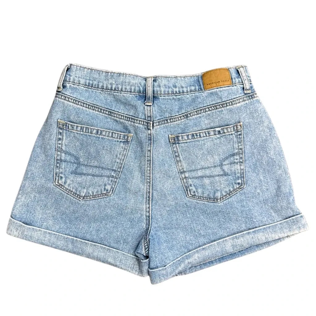 American Eagle Pleated Denim Mom Shorts Light Blue - back
