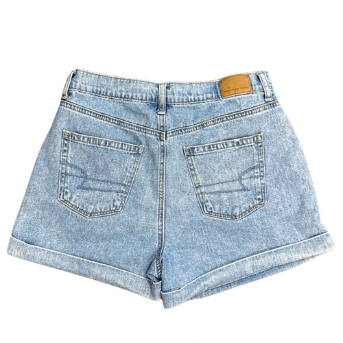 American Eagle Pleated Denim Mom Shorts Light Blue - back