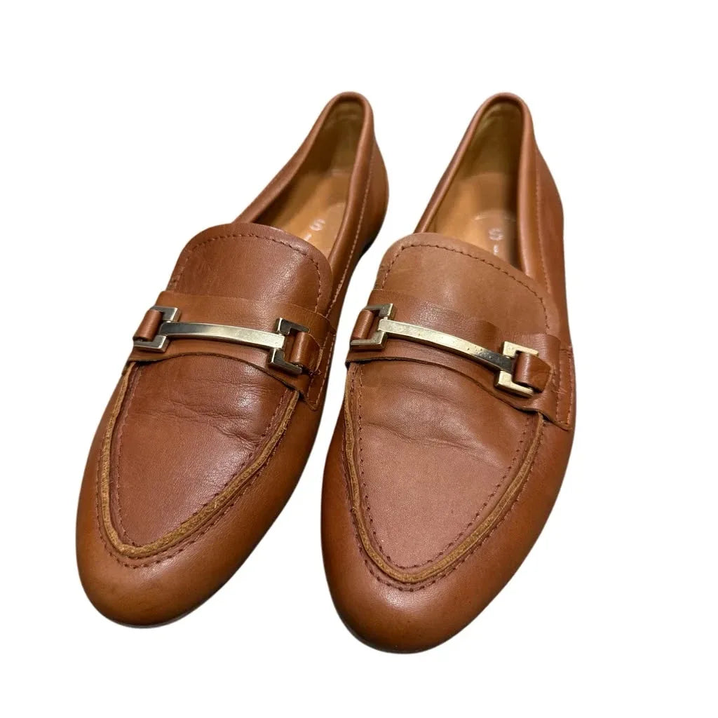 Leather Bit-Buckle Loafers Tan Brown - front
