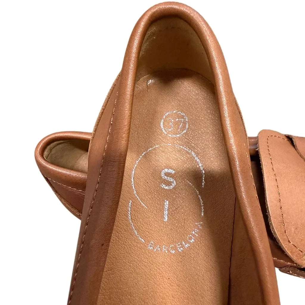 Leather Bit-Buckle Loafers Tan Brown - label