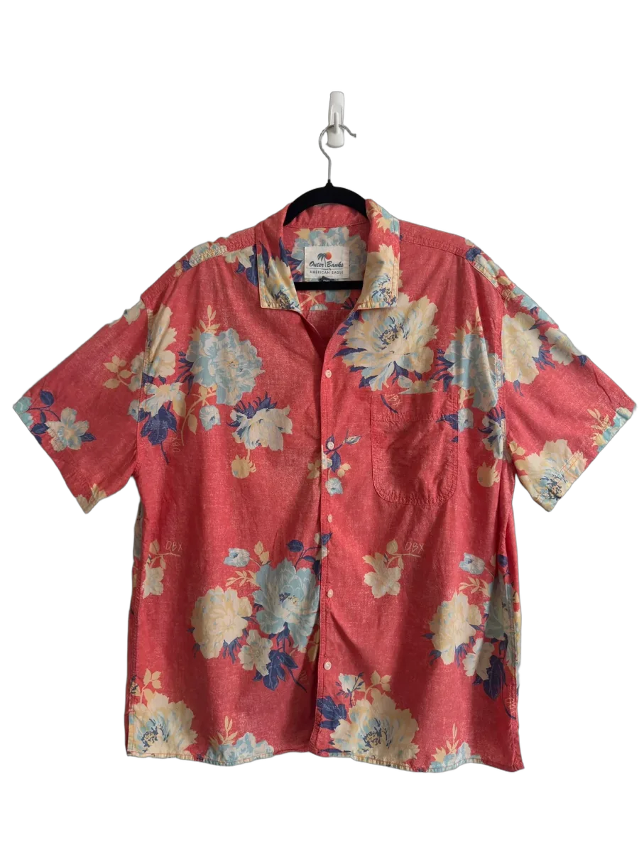 American Eagle Outer Banks Floral Print Camp Collar Shirt XL - front