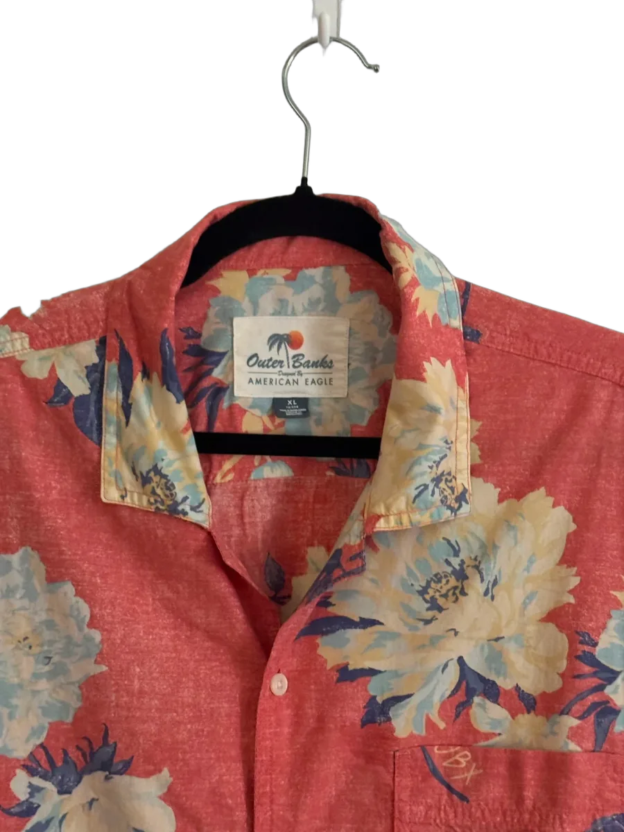 American Eagle Outer Banks Floral Print Camp Collar Shirt XL - label