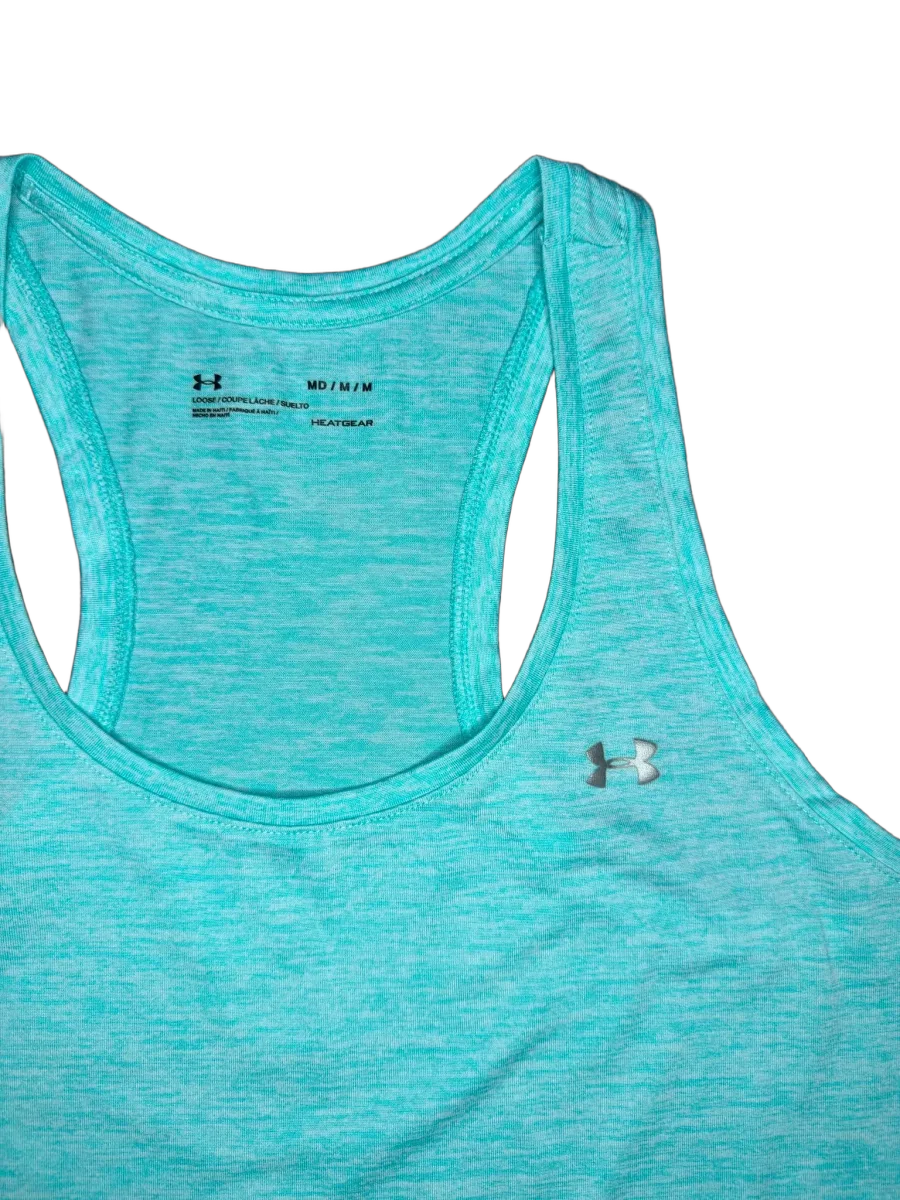 Under Armour HeatGear Racerback Tank Top Teal - label