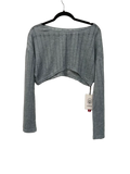 Cider Pointelle Knit Crop Long Sleeve Top Grey - front